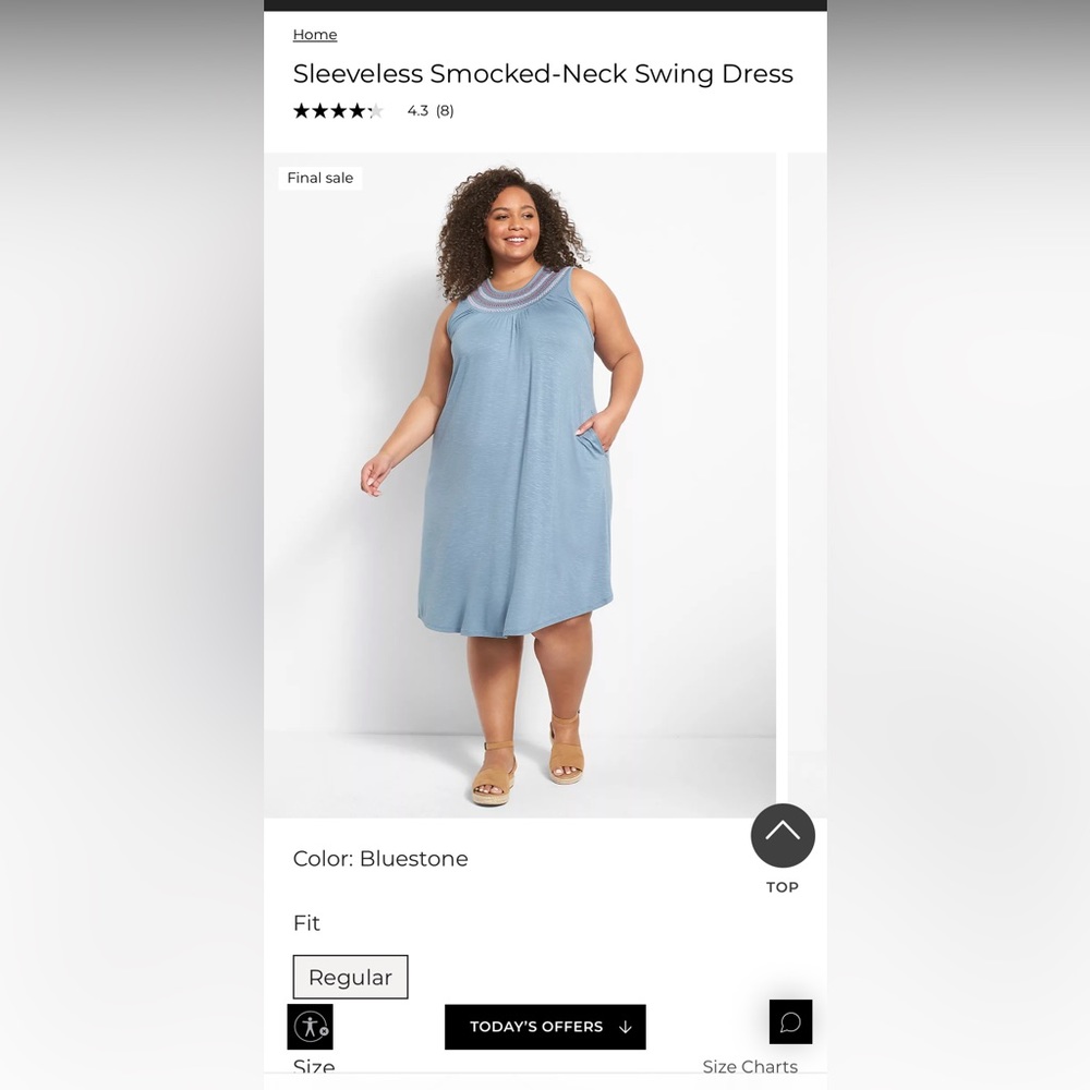 Lane Brant Sleeveless Smocked-Neck Swing Dress